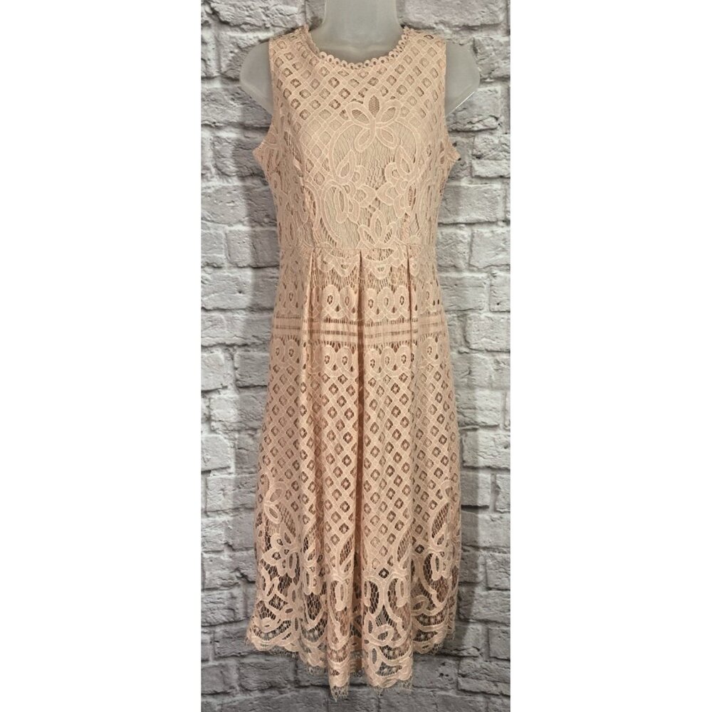Lace Crochet Dainty Pastel Pink Coquette Midi Dress Medium Feminine Whimsy Fairy